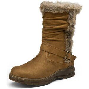 Women's Mid Calf Boots Suede Slouch Snow Booties, Brown
